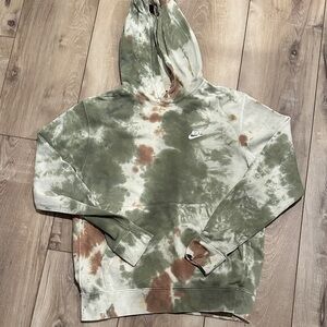 Nike Men's Olive and Brown Tie-Dye Hoodie Sz M